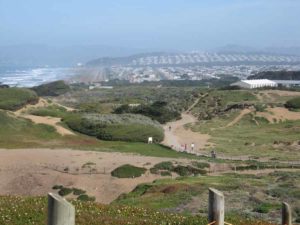 Fort Funston's paved bike path meets the trail from the Great Highway.